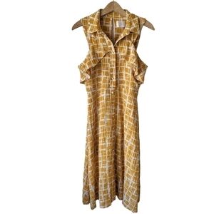 JOA Button Front Sleeveless Midi Dress Mustard Yellow Large